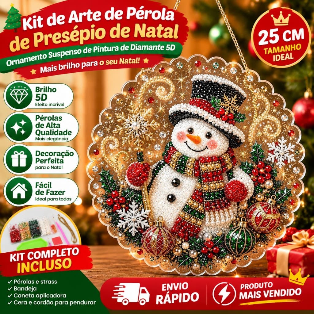 🔥🔥Kit De Arte De Pérola De Presépio De Natal De 25 Cm-Ornamento Suspenso De Pintura De Diamante 5D Com Ferramentas Para