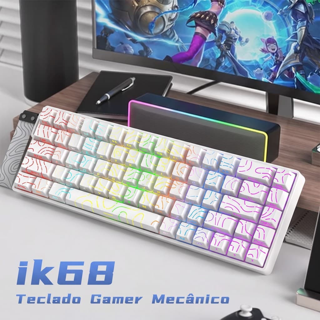 Teclado Mecânico Para Jogos Hot-Swappable De 68 Teclas , Impressas Na Lateral Do Contorno , Retroiluminação RGB , Cabo U