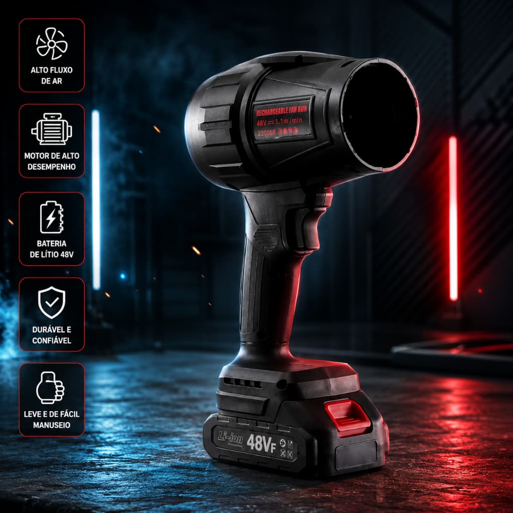 Soprador Turbo Sem Fio 48V Recarregável Bivolt, Alta Potência com Duas Baterias para Limpar Poeira| caixa de papel