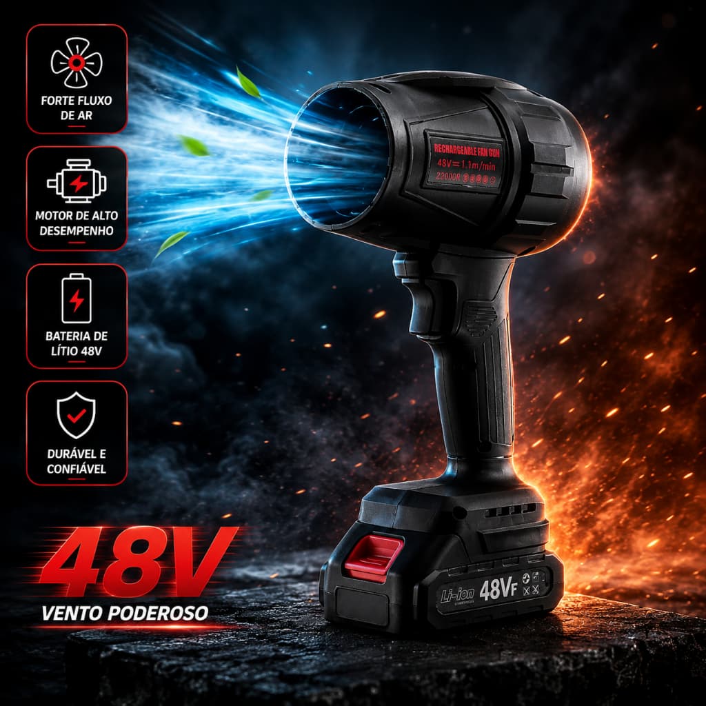 Soprador Turbo Alta Potência 48V Recarregável, Equipado com 2 Baterias, Ideal para Remover Poeira | caixa de papel