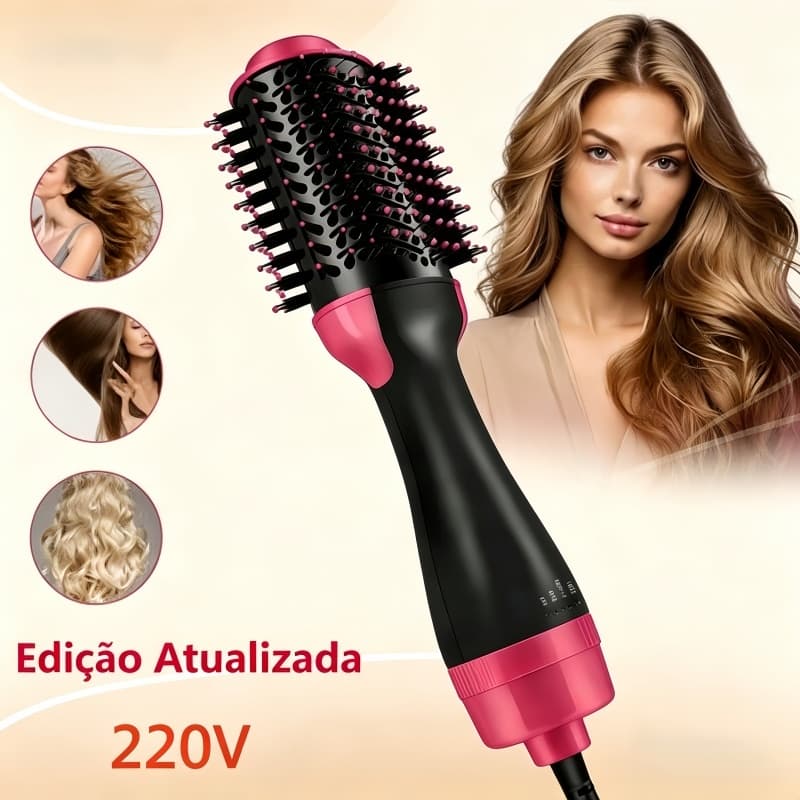 220V Escova Secadora Alisador Quente 3 Em1 Profissional Secar Alisar Pente Modelador