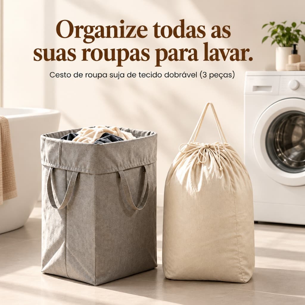 Cesto de Roupa Suja Dobrável em Tecido 225L Saco Organizador de Roupas Quadrado para Banheiro e Casa