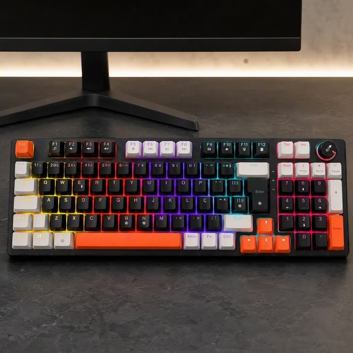 Teclado mecânico para jogos ABNT2 RGB USB-C Hot Plug-In Eixo vermelho de alto desempenho com teclado pequeno