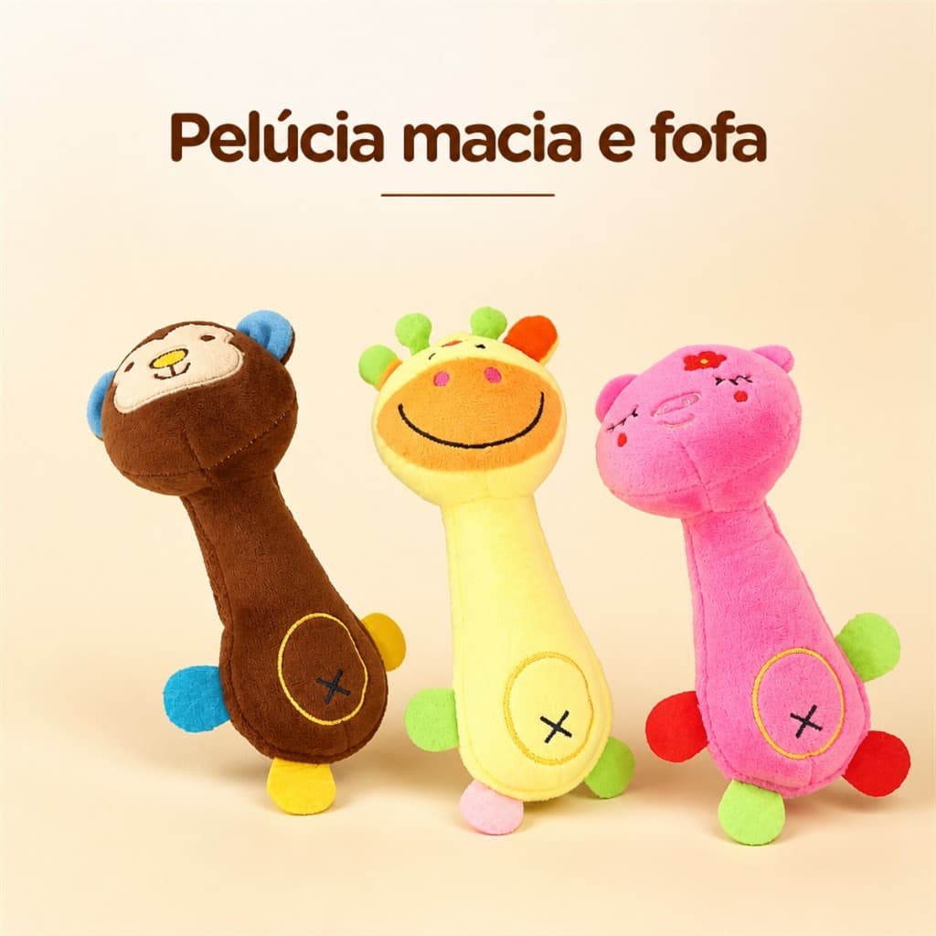 Kit 3 Brinquedos Para Cachorro Pelúcia Animal Com Guizo Mordedor Resistente Cães Filhotes