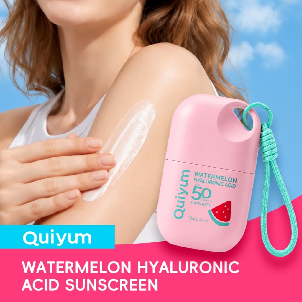 QUIYUM Melancia Ácido Hialurônico Protetor Solar Fps50 50g Facial Hidratante Com Colágeno Vitamina B5 Aloe Vera