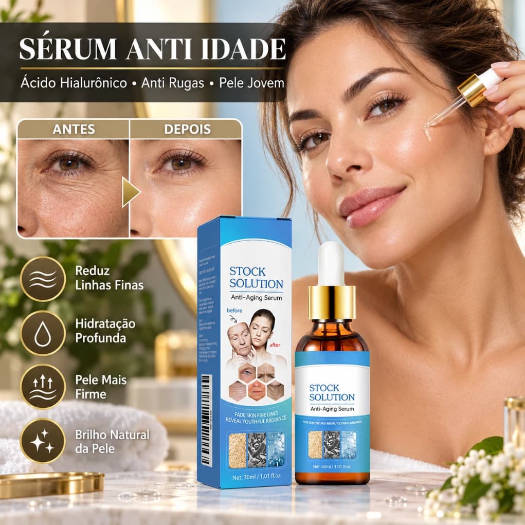 Sérum Facial Anti Idade Anti Rugas Rejuvenescedor Redutor de Linhas Finas Firmador Hidratante Para Pele 30ml