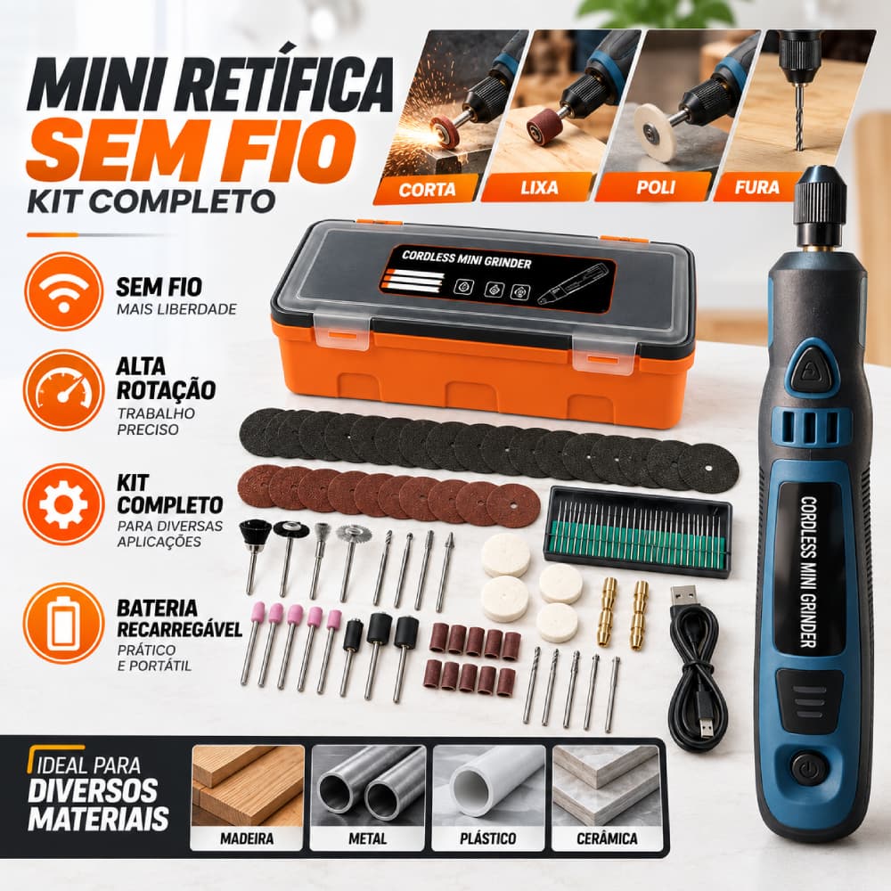 Mini Esmerilhadeira Sem Fio Conjunto De Elétrica Polidora Kit De 96 Peças Perfuratriz