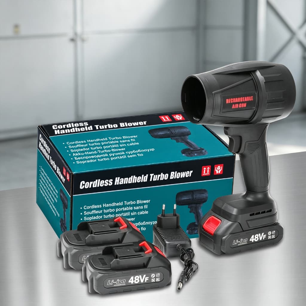 Soprador Turbo Portátil | Conjunto completo do soprador sem fio na cor preta, Com baterias duplas, Caixa de Papelão