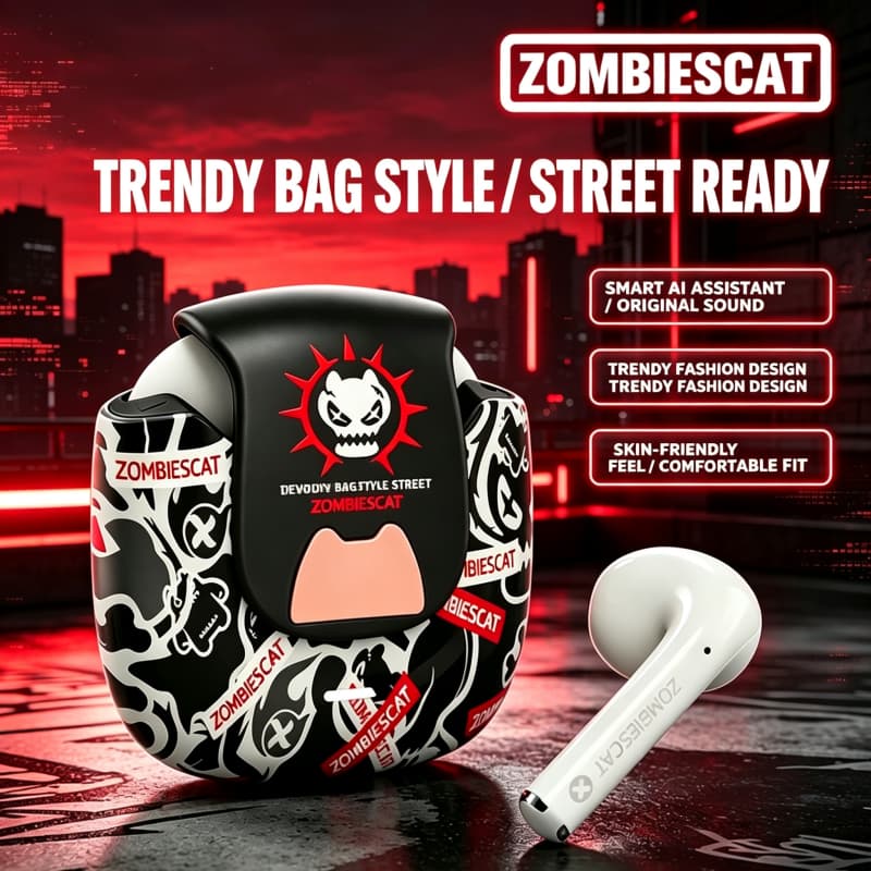ZOMBIESCAT B28 Fone De Ouvido Bluetooth TWS Sem Fio Baixo Profundo Bluetooth 6.0 Touch Controle Fone Gamer Estampa Grafi