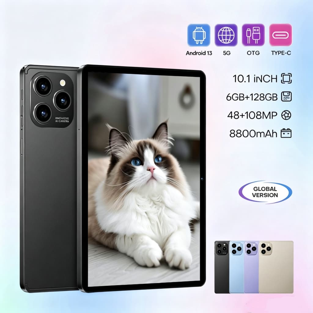 Tablet 6GB RAM +128GB HD 10,1 Polegadas Tela Grande PC pad Android Dual SIM Card Câmera 50MP WIFI 5G 8000mAh
