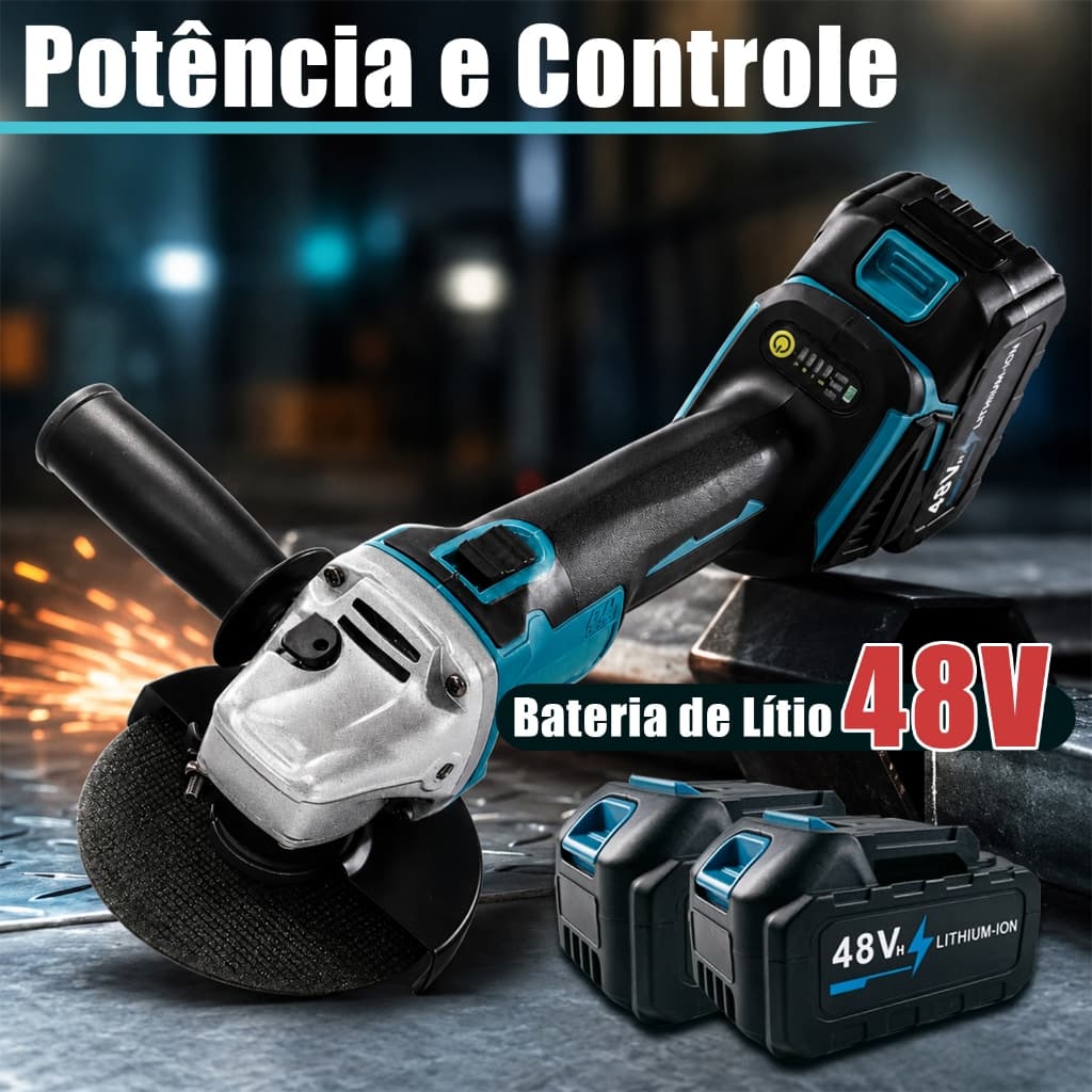Esmerilhadeira sem escovas, 48V, pacote com 2 baterias, controle de várias velocidades, leitura de carga LED