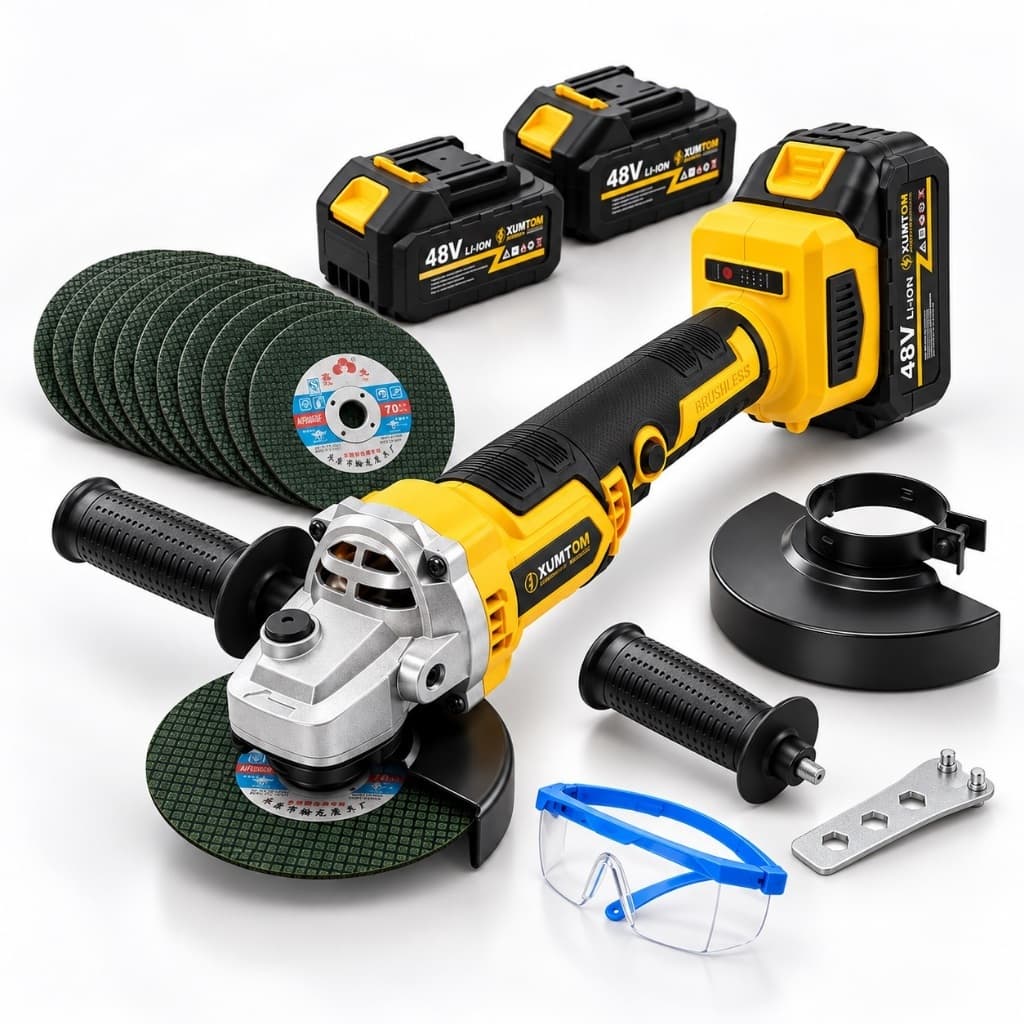 Esmerilhadeira Lixadeira Angular 48V sem fio 10500rpm Brushless  2 Baterias 10 lâminas de serra