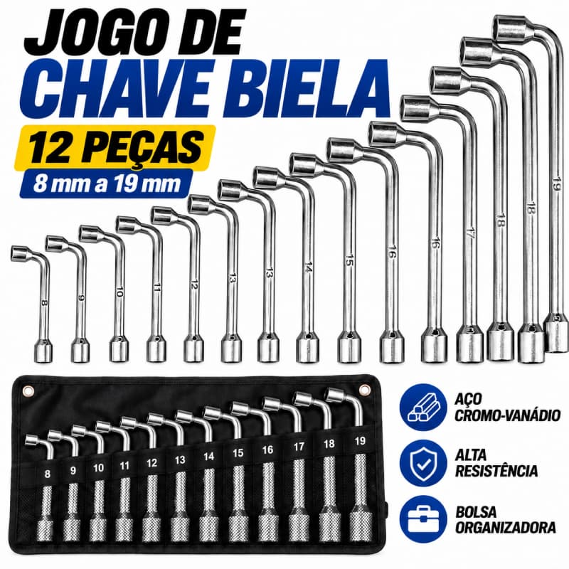 Kit 12 peças Jogo de chave biela kit ferramentas 8 a 19mm kit ferramentas jogo chaves biela chave boca