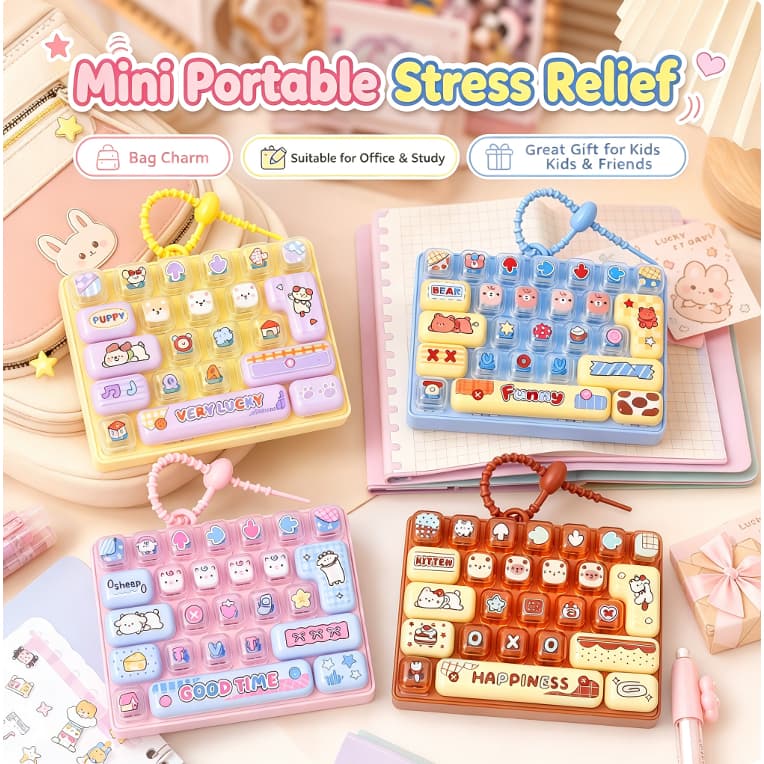 26 Teclas Teclado Mecânico Fidget Chaveiro Imprensa Alívio Do Estresse Brinquedo Bonito Padrão Presente Para Menina Meni