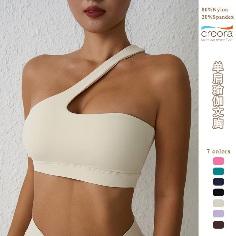 Novo produto de um ombro yoga sutiã superior esportes roupa interior feminina roupas de fitness destacável bela volta fi
