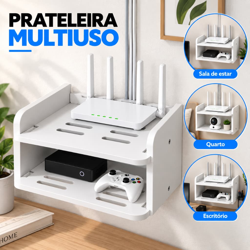 Suporte Prateleira MDF Fixada Na Parede Invisível Para Roteador Modem Aparelho TV e Console de Jogos