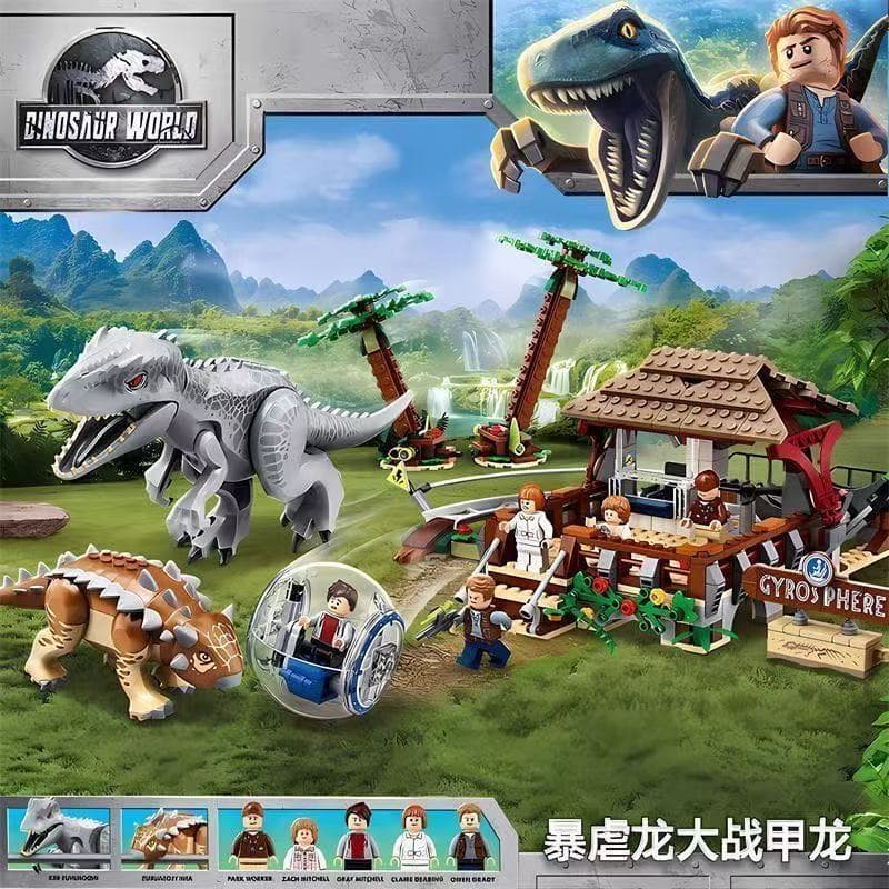 800 peças compatíveis com LEGO 75941 Dinossauros Bloco de Montar T-Rex vs Anquilossauro Brinquedo de Montar para Meninos