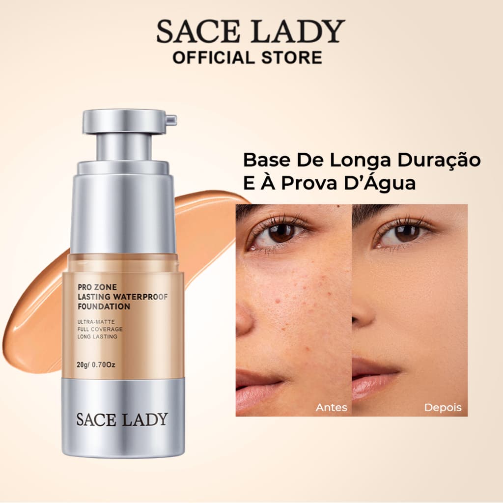 Base Líquida SACE LADY Ultra Matte Cobertura Total 24H Prova D'água Maquiagem