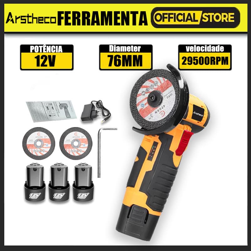 Esmerilhadeira Lixadeira Sem Fio Portátil Serra Mármore Bateria 12V 76mm