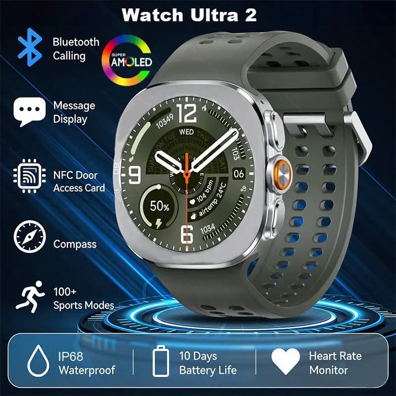 Smartwatch 2026 Relógio Original Ultra 2 1.52 " Tela HD NFC Bússola Bluetooth Chamada IP68 À Prova Dip68 Água Relógios E
