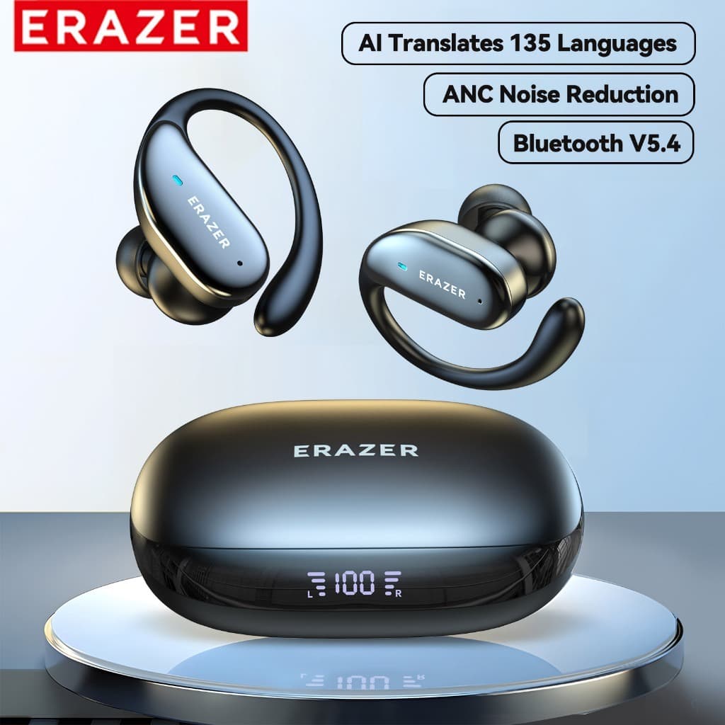 Fone Original ERAZER XT80PRO Bluetooth 5.4 Fone De Ouvido Sem FioEsportivo Com Gancho Microfone HiFi