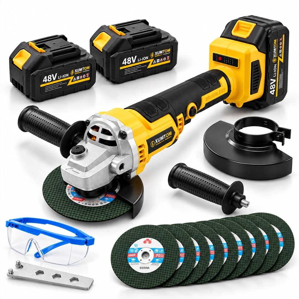 Esmerilhadeira Lixadeira Angular Eletrica Brushless 4.1/2 10500rpm COM 2 Bateria 48V De Litio 10 Láminas De Serra