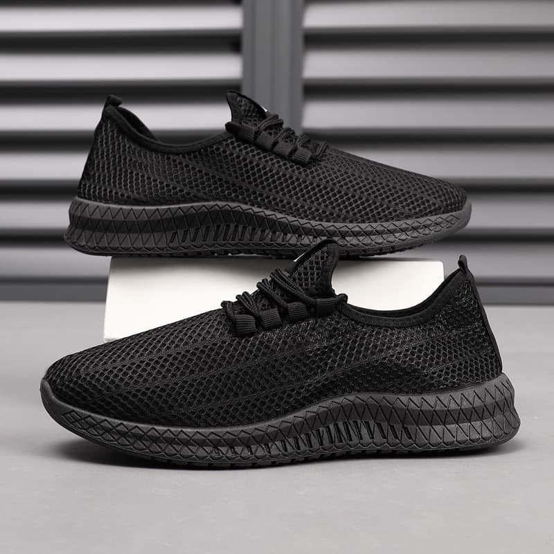 Sapatos masculinos de malha preta respirável, confortáveis, antiderrapantes, resistentes ao desgaste, calçados esportivo