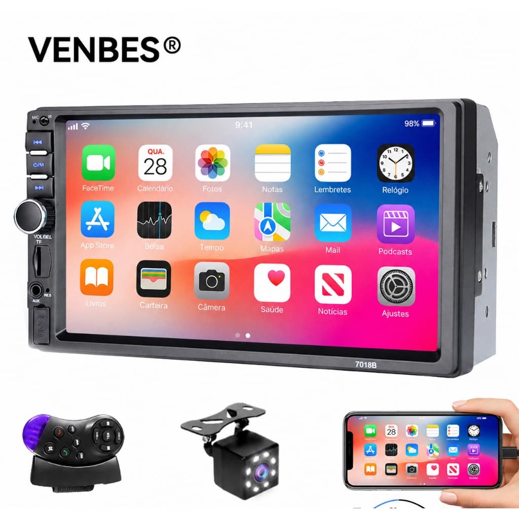 VENBES 2 Din 7 " Tela Sensível Ao Toque MP5 Rádio Do Carro Bluetooth MirrorLink FM USB Câmera De Visão Traseira