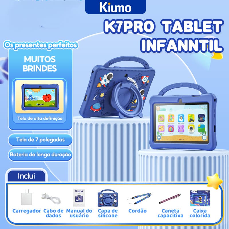 Kiumo Infantil Tablet K7pro 7 Polegadas 4 + 128GB Com WiFi Android 13 Educacional Caneta E Capa De Silicone