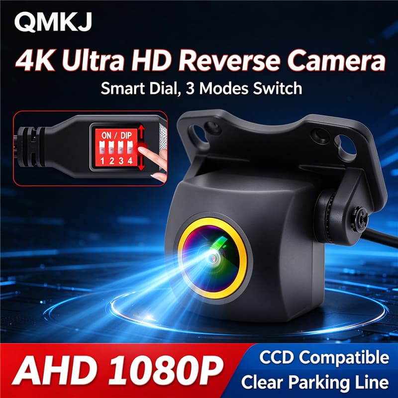 QMKJ 4K AHD 1080P 720P CVBS CCD DIP Switch Câmera De Visão Traseira Do Carro Fisheye Grande Angular Noturna Veículo À Pr