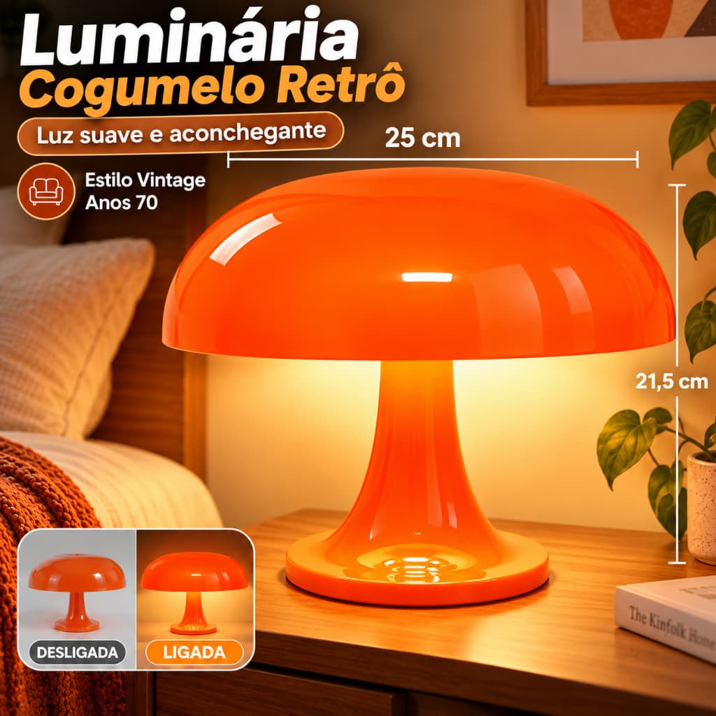 Abajur de Led Cogumelo Luminária Retrô USB para Estudo Quarto Sala Decoração Vintage Com luz LED