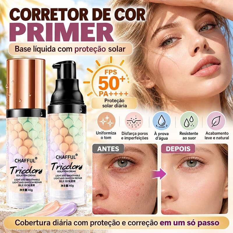 Protetor Solar + Base 2 Em 1-Corrige O Tom E Controla A Oleosidade Fps50 + 40g