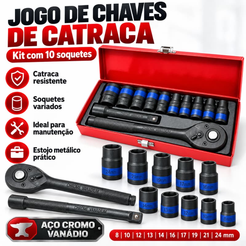 12 Peças Jogo De Chave Catraca Caixa De Ferramentas para Reparo de Carros / Conjuntos de Chaves