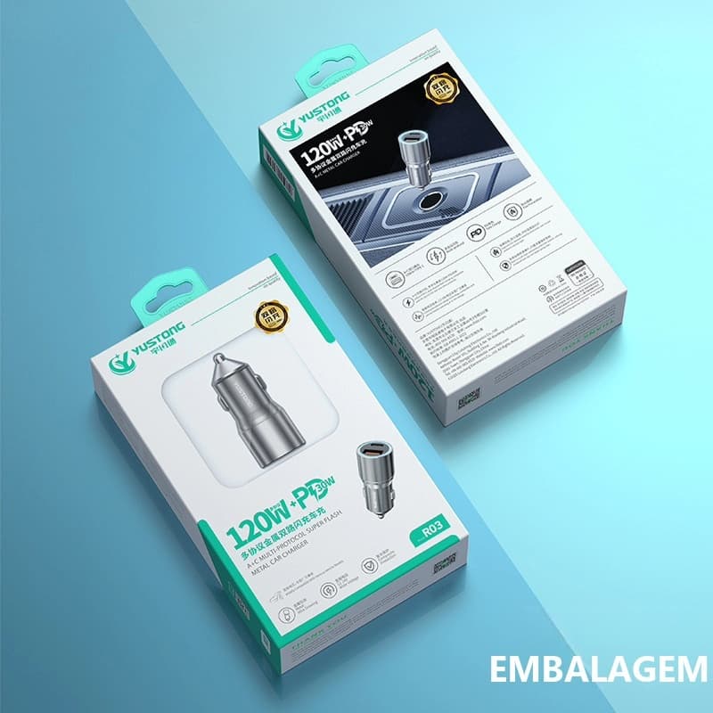 ZumZum Carregador Veicular Turbo USB-C PD 30W + USB-A, 120W Total, Carregador Rápido de Carro Metal Duas Portas
