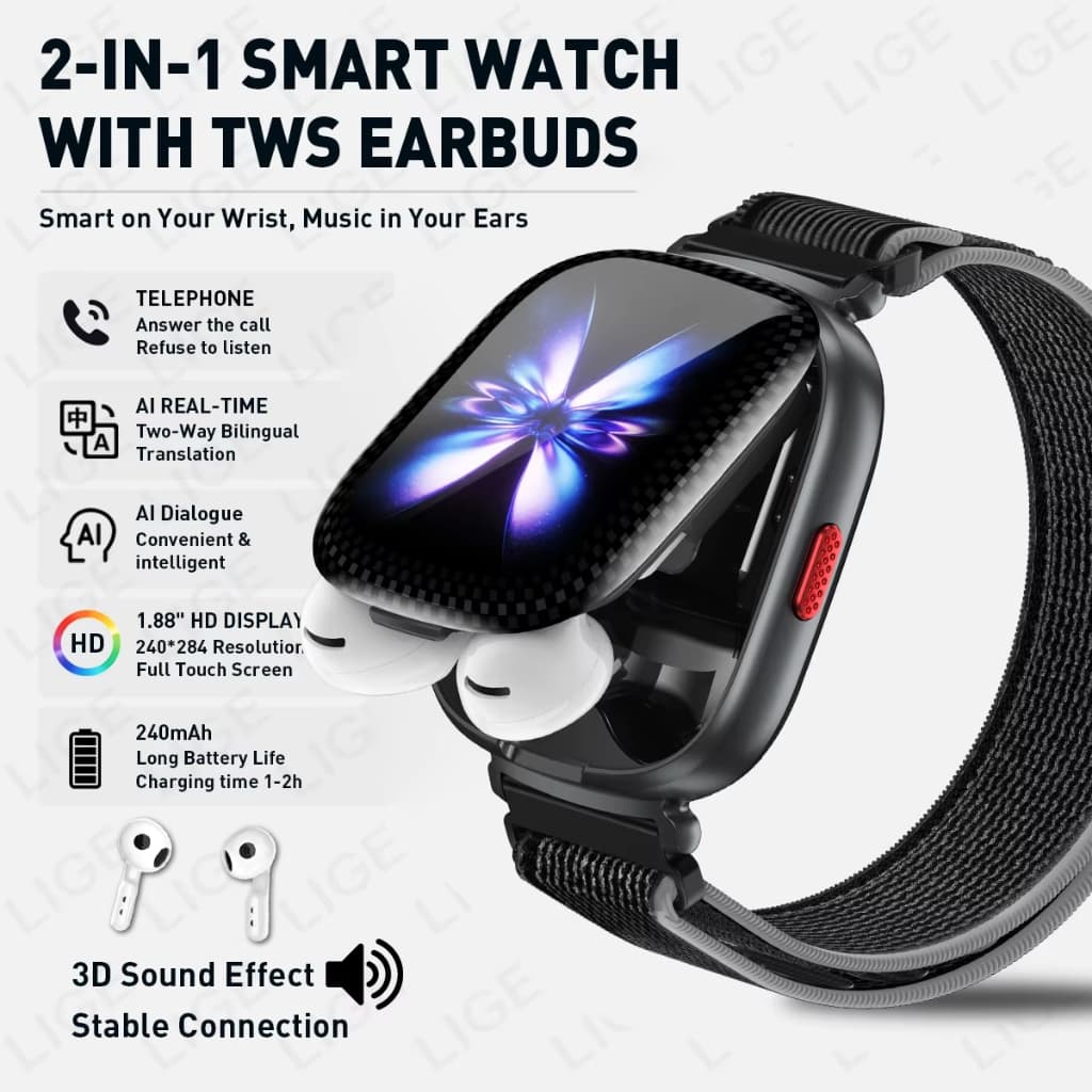 Novo TWS Fones De Ouvido Smartwatch 2 Em 1 Relógio Inteligente Sem Fio Bluetooth Relógios Freqüência Cardíaca Esportes F