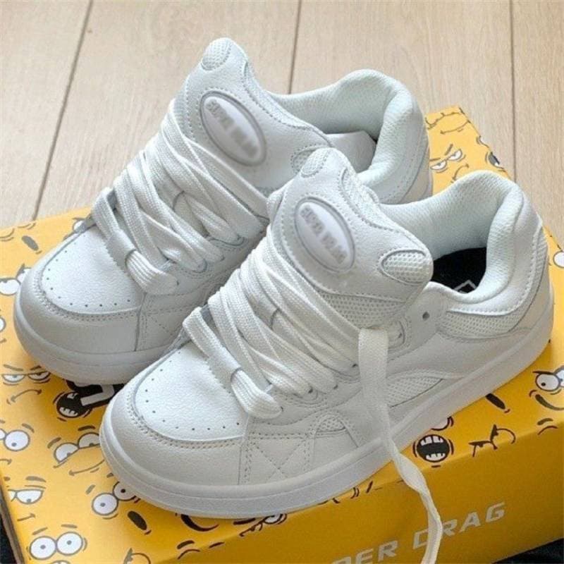 Tênis Casual Feminino de Pão Retrô Branco, Cano Baixo Sola Média,Confortável Macio Respirável para Uso Diário e Passeio