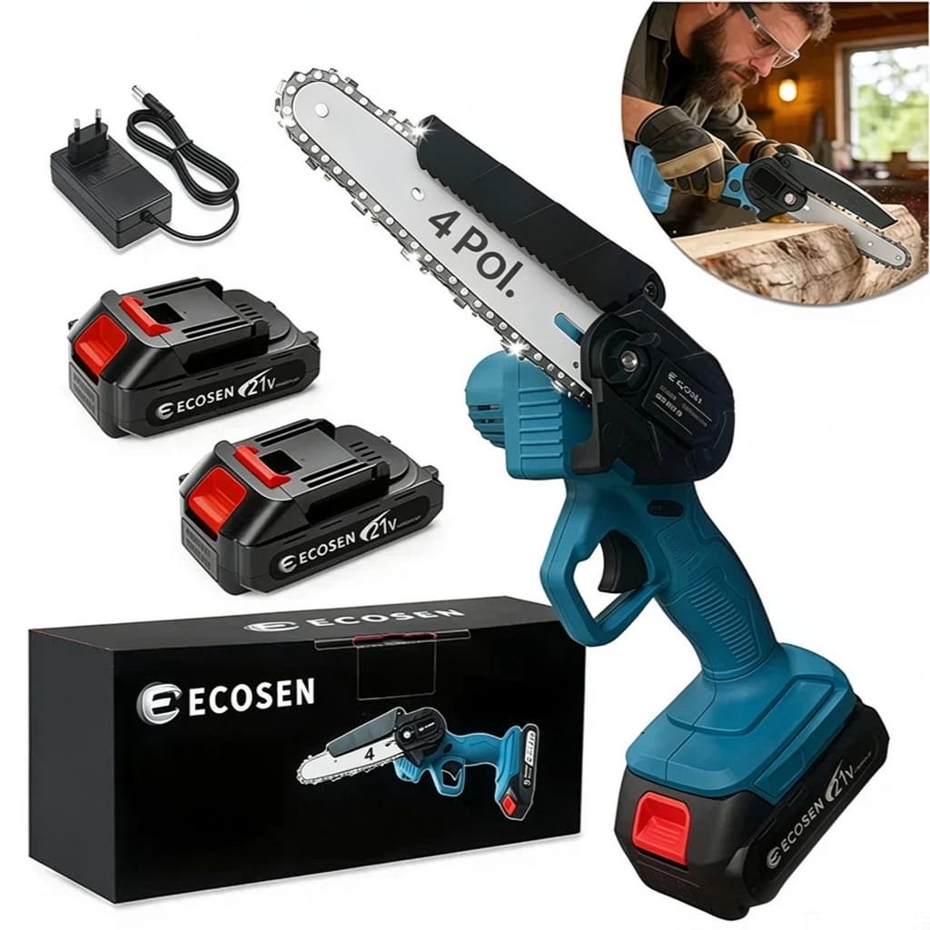 1800W Mini Motosserra Poda Jardinagem 2 Baterias 4 Polegadas