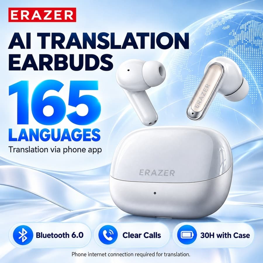ERAZER XF61 Tradução Fones De Ouvido Sem Fio Bluetooth 6.0 Fone AI Versão 165 Idiomas De Microfone Duplo Cancelamento De