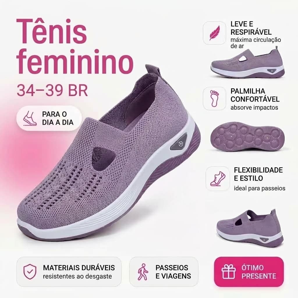 Tênis Feminino Casual Slip-On De Malha Oca , Calçado Diário Confortável E Respirável Com Sola Flexível . Projetado Parte