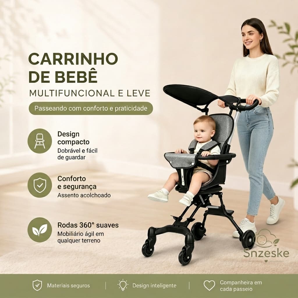 Carrinho de bebê dobrável leve, adequado para viagens e passeios
