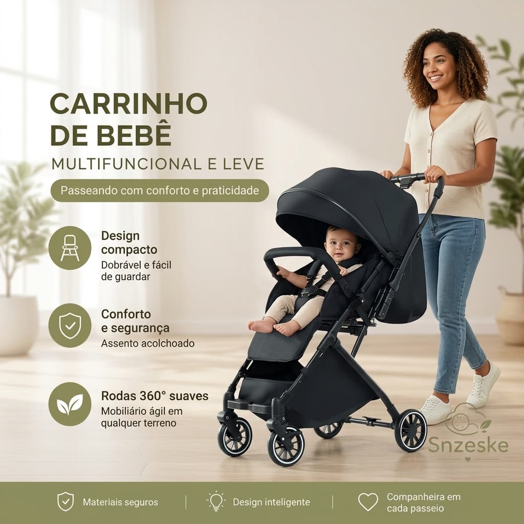 Este carrinho de bebê dobrável, com suporte de carga de até 55 kg, empurrável bidirecional, equipado com toldo adequado