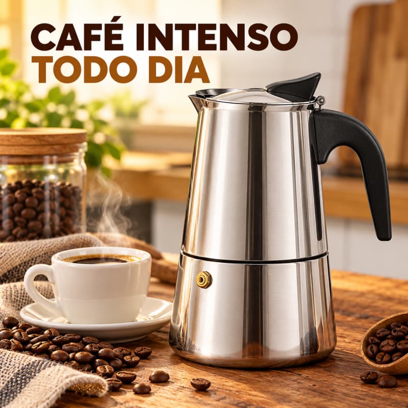 Cafeteira Italiana Moka Inox 450ml 9 Xícaras Café Expresso para Fogão a Gás e Elétrico