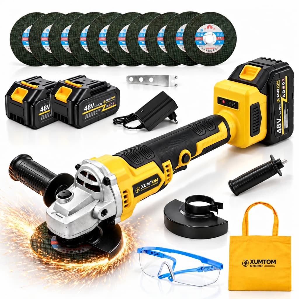Esmerilhadeira Angular Eletrica Sem Fio 48V 11000 RPM Brushless Com 2 Baterias + 10 Discos