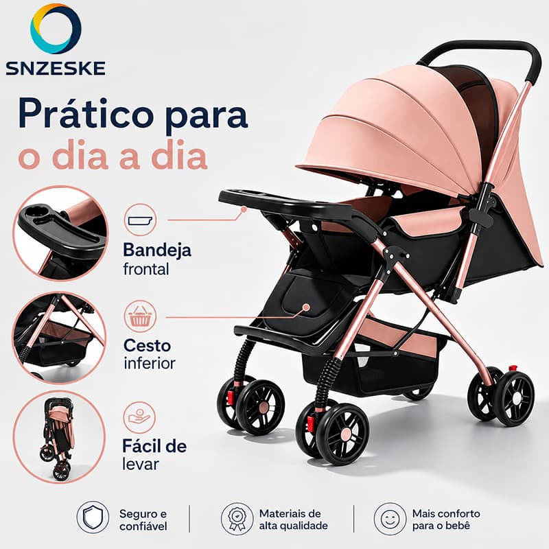 Snzeske [PIX]Carrinho de Bebê Luxo Leve com Capota Ampla Proteção Solar Rodas Silenciosas Antiderrapantes para Passeio