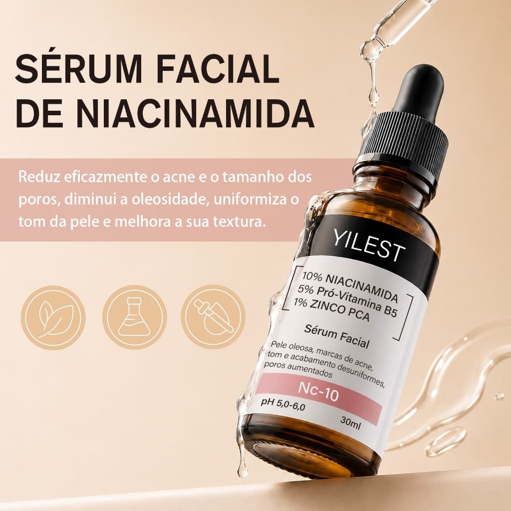 YILEST Serum niacinamida para rosto clareador de manchas anti idade tom de pele irregular minimiza poros 30ml