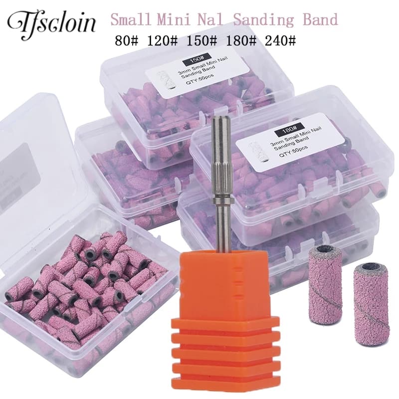 50Pcs/box 3MM Mini Bandas De Lixa Pequenas #150 180 240 Grãos UV Gel Removedor De Esmalte De Unhas Ferramentas Mandril