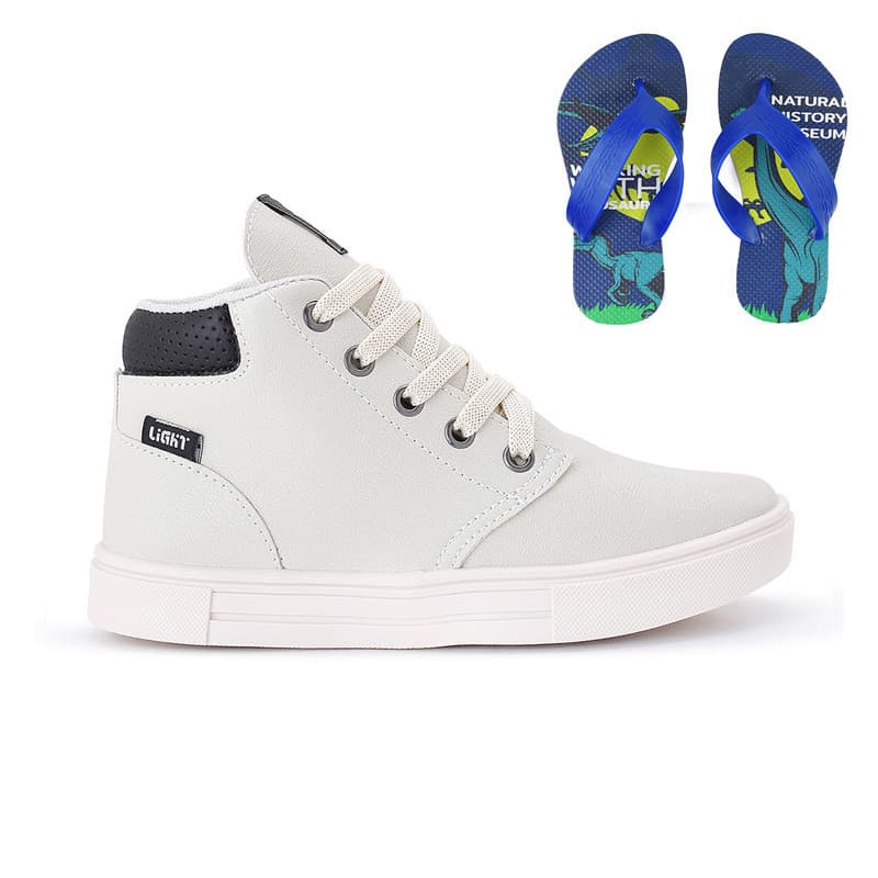 Kit Calçados Infantis para Meninos: Tênis Botinha Macio e Confortável + Chinelo de Dedo Leve
