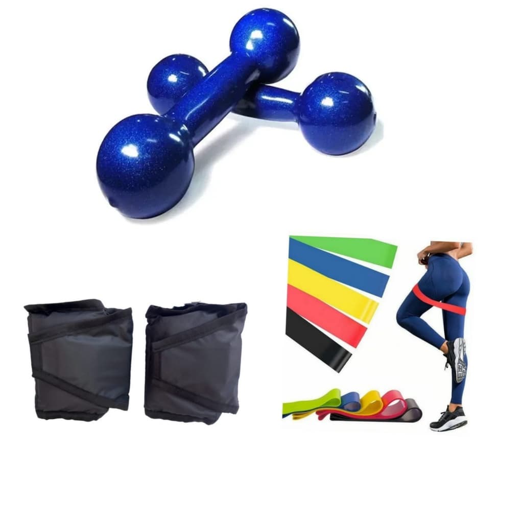 Kit Treino Fisioterapia Completo Par Halter 0,50 Kg (meio quilo) + Par Caneleira 0,50 Kg (meio quilo) + Kit Theraband