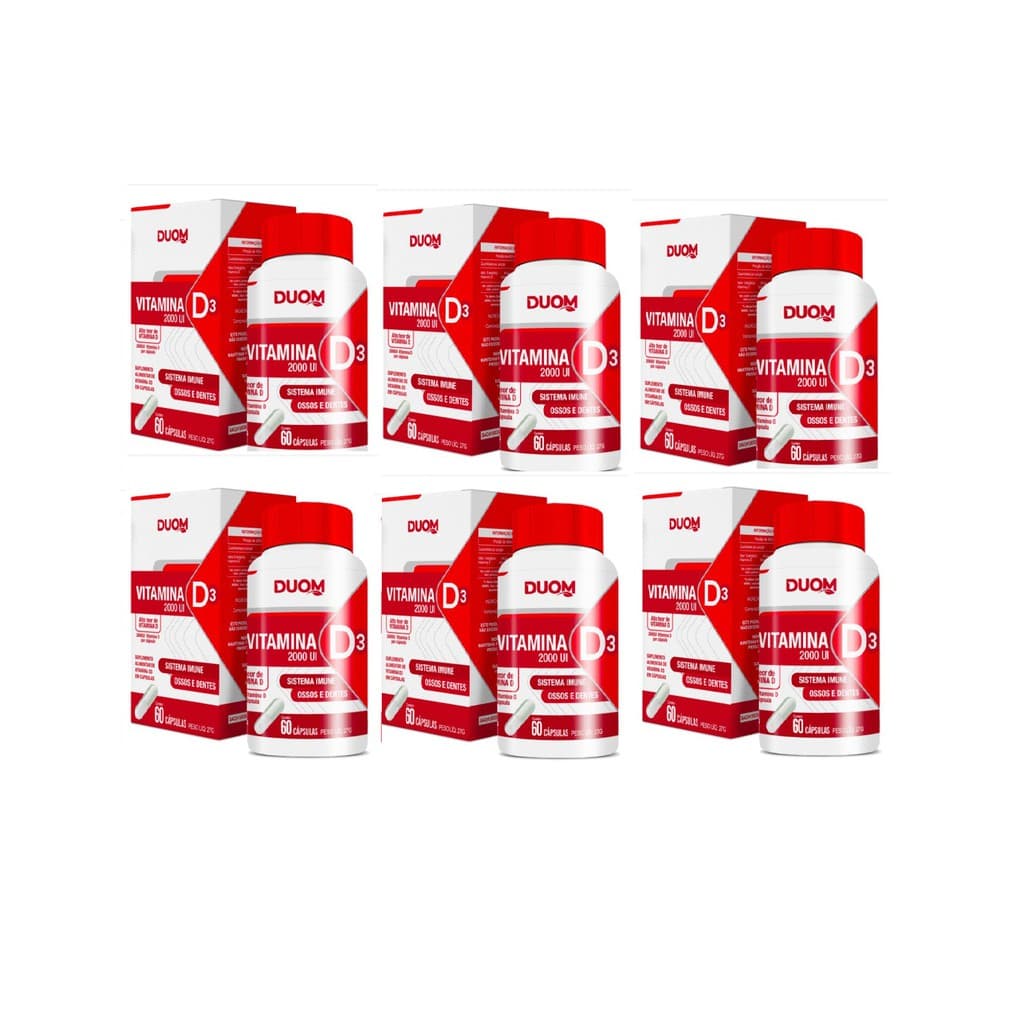 Kit com 6 Vitamina D3 2000UI Alto Teor de Vitamina D 1 Cápsula ao Dia Duom 60 Cápsulas