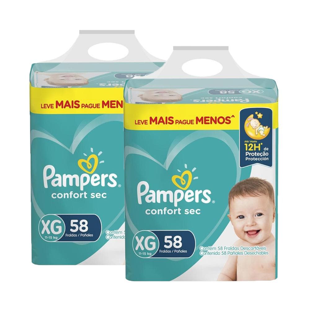 Kit Fralda Pampers Confort Sec Super Tamanho XG com 116 unidades